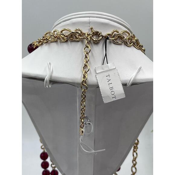 Talbots gold‎ tone Double Strand Red Bead Long Necklace New - Picture 9 of 13